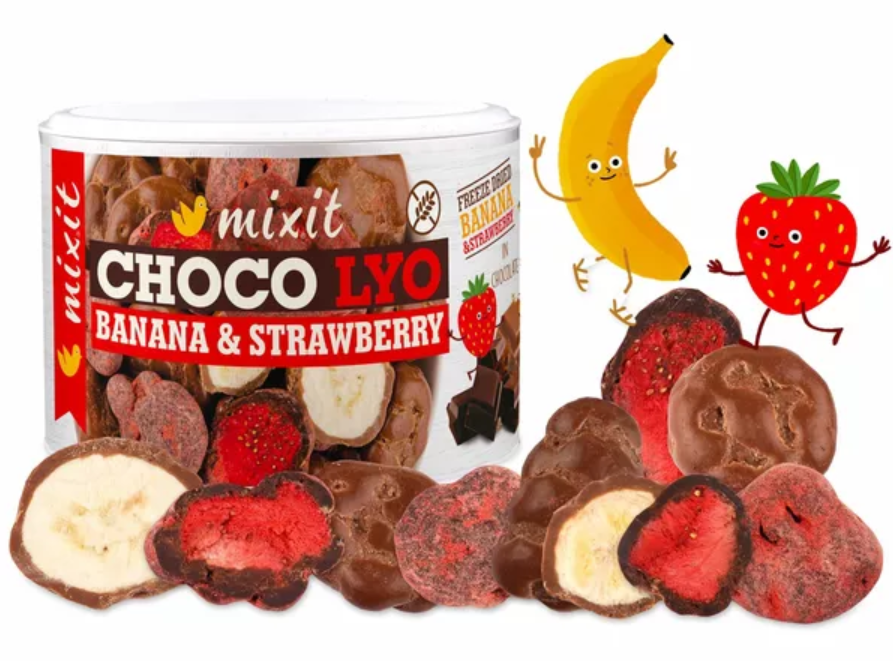 Křupavé banánky a jahody v čokoládě 150 g Mixit